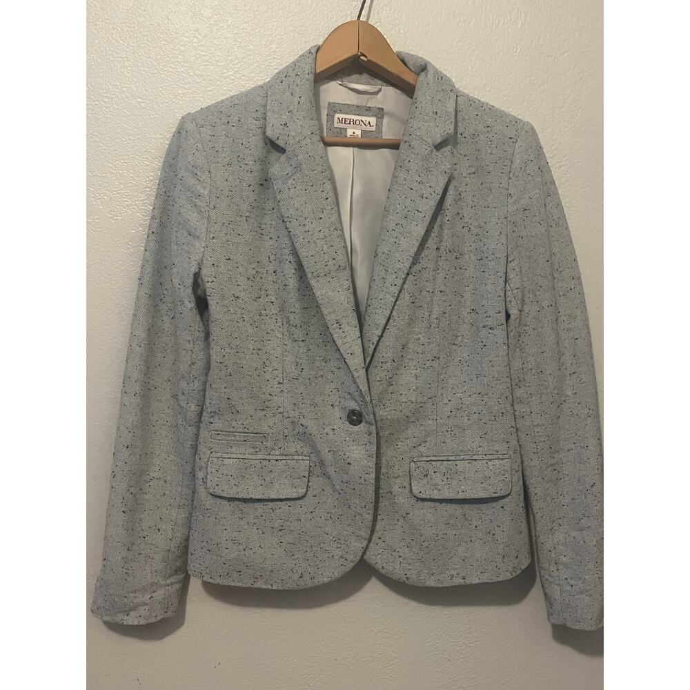 Women's Merona Gray Speckled Classy Preppy Work Career Jacket Blazer Size 8